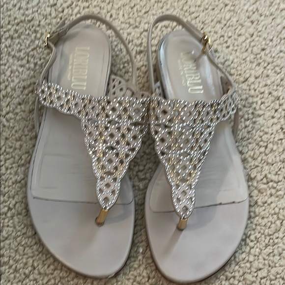 Loriblu Italian Neutral Crystal Embellished Flat Sandals - Picture 1 of 13